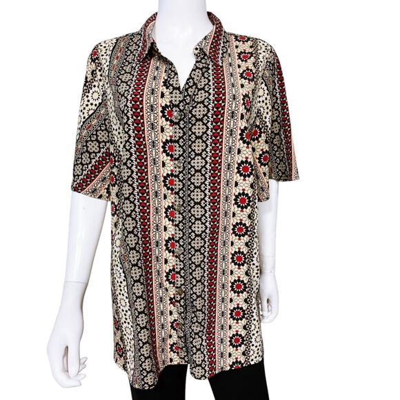 Catherines Women's Size 2X Geometric Southwestern Aztec Button Up Casual Top - Picture 2 of 9
